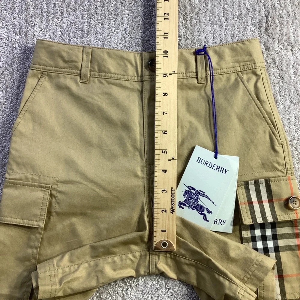 Burberry Kids Sand Oscar Cargo Shorts Vintage Check Pocket Organic Cotton 8Y NWT